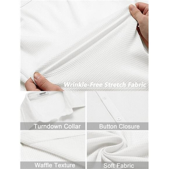 Men's Shirts Short Sleeve Waffle Knit White - Picture 5 of 5